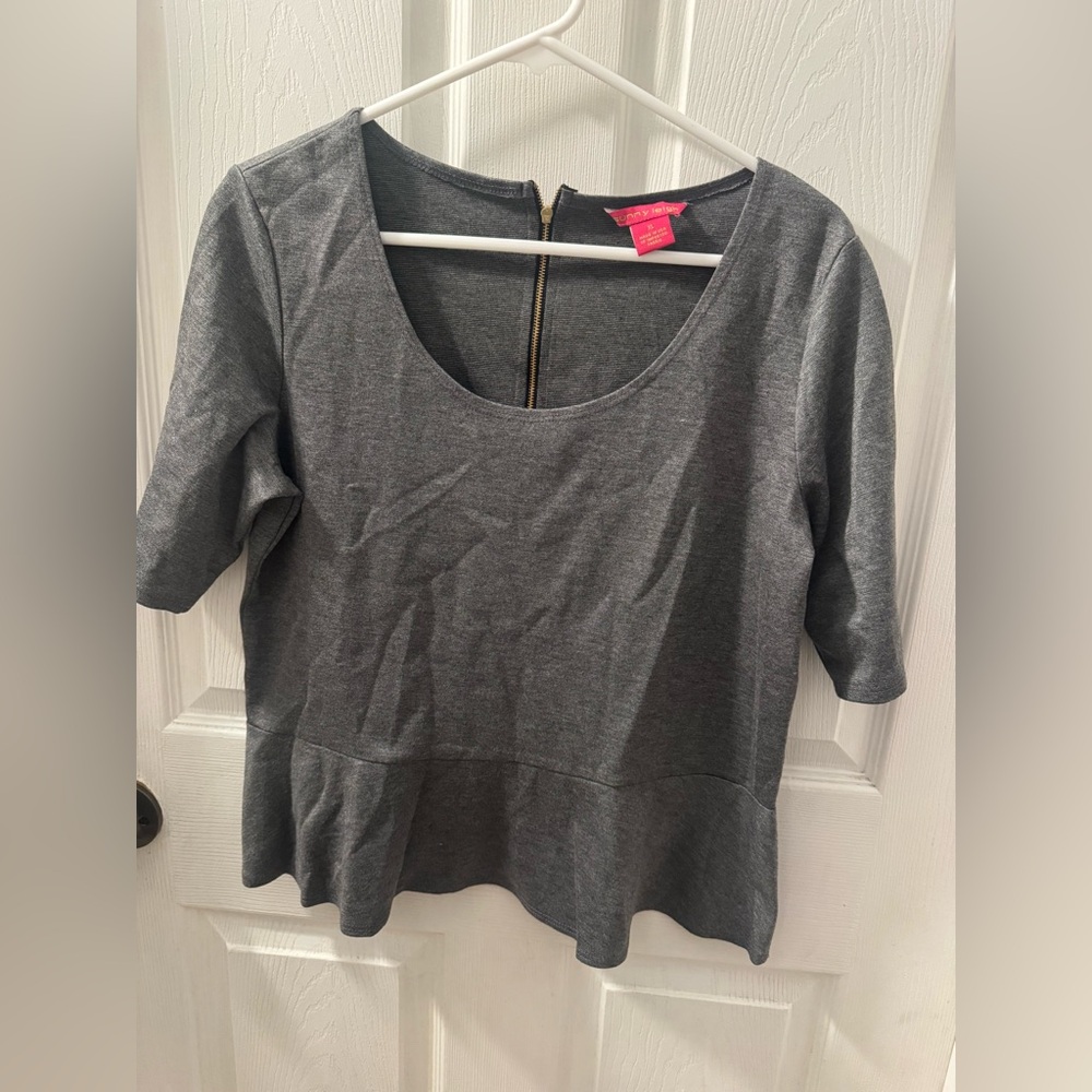 Sunny Leigh Charcoal Sleeveless Top with Gold Zipper